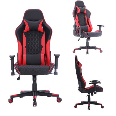 Custom recling gaming office chair with lumbar cushion and pillow